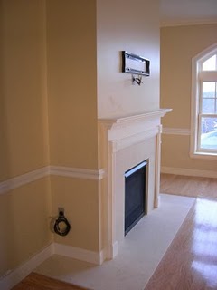 gas fireplace and Algonquin mantel