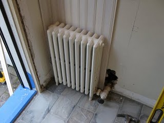 steam radiator and wainscoting